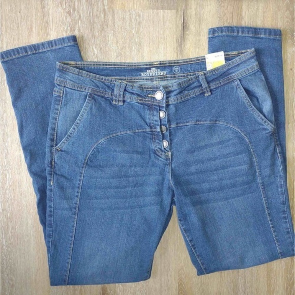 Gina Benotti Boyfriend Stretch Jeans Medium Wash Button Fly Size 10 NEW‎